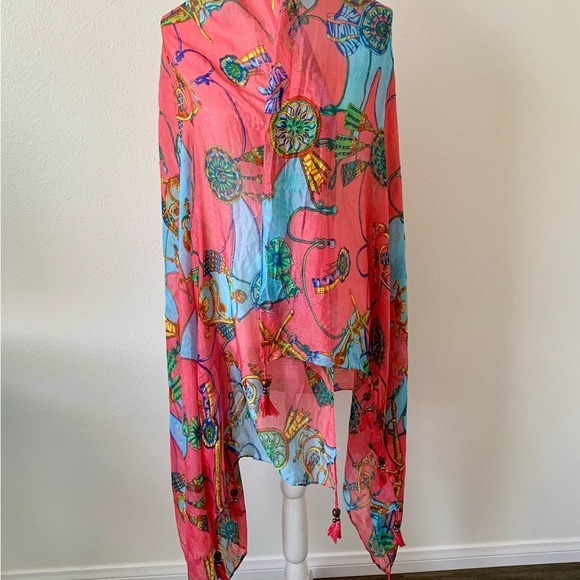 Colorful Sheer Scarf with Abstract Print 38/72 inches - Picture 3 of 11